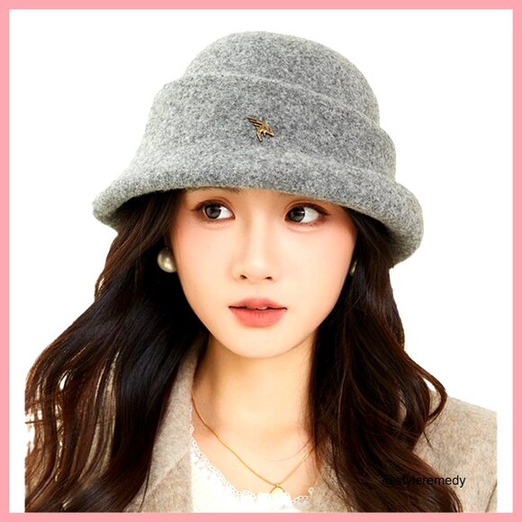 Faux Wool Fedora Bucket Hat for Women Winter Warm Headwear main image 6